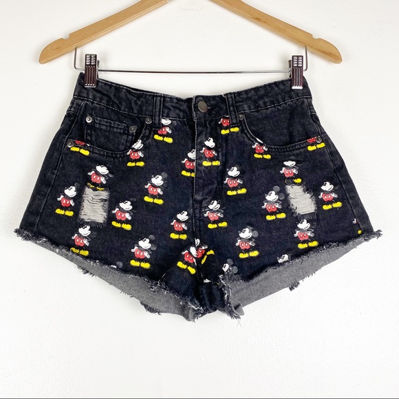 Disney Mickey Mouse Denim Cutoff Shorts Black 26 - Picture 4 of 12